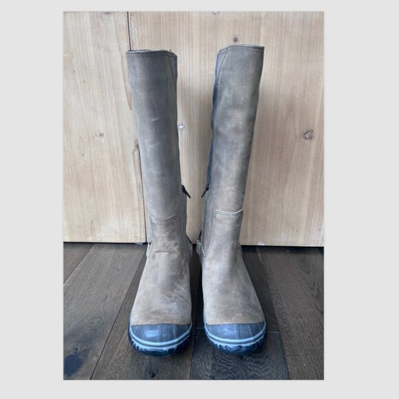 Sorel Slimboot Waterproof Suede Leather Boots Size 7 Brown Gray Tall All Weather - Picture 3 of 9